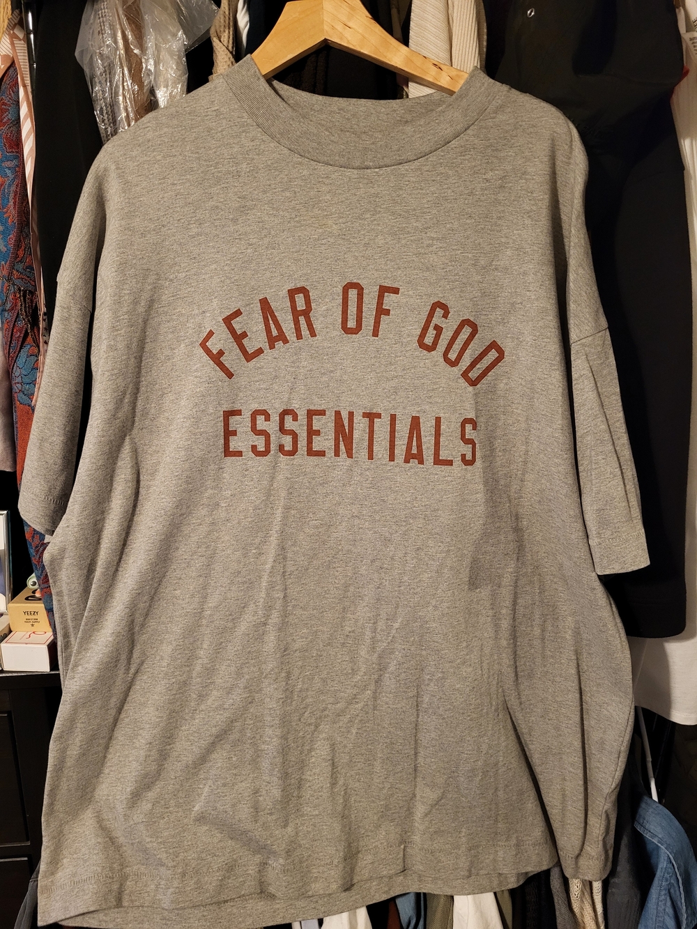 Fear of God ESSENTIALS Dark Heather Oatmeal Crew Neck T-Shirt Size Medium